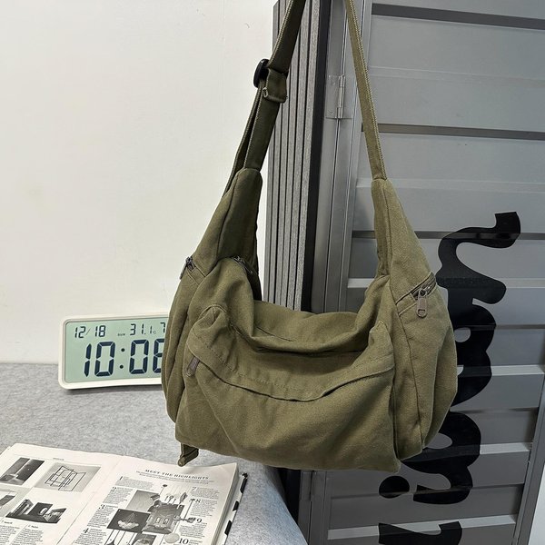 Bolsos De Hombro 100% AlgodóN Para Mujer Gran Capacidad Paquetes De Lona Estilo Coreano Bolsos Cruzados De Tela Bolsos Mensajero Lisos-image