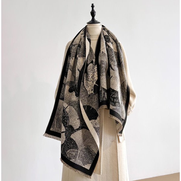 Bufanda De Cachemira De Lujo Para Mujer - Chal Pashmina CáLido De Invierno Con Borlas Y Estampado De Rayas, Foulard Y Poncho Black-image
