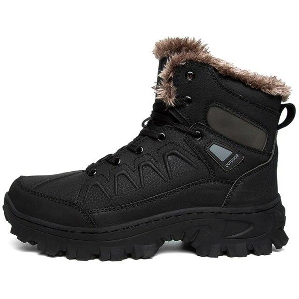 Botas De Senderismo Para Hombre Para Exterior Invierno Hombre CáLidas Felpa Botas De Nieve Hombre Impermeables Botines Cuero Zapatos De Senderismo Trekking Para Exterior 48 Negro-image