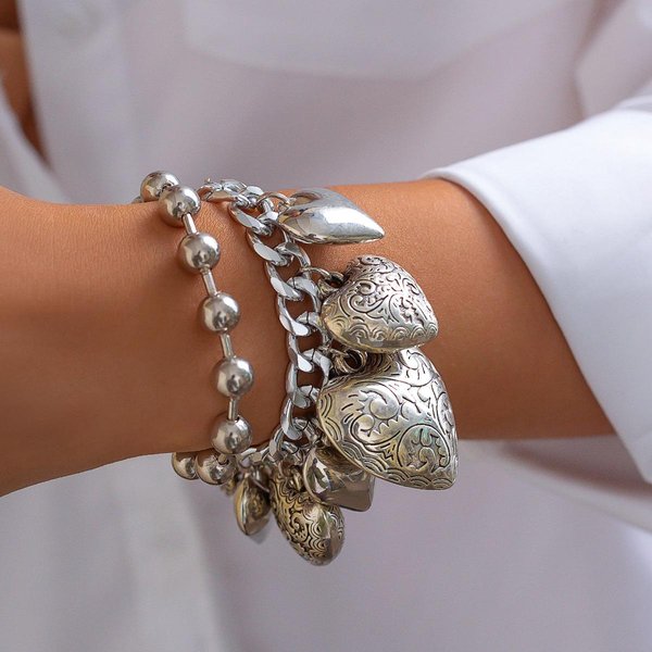 Collares Choker Pulseras Set Vintage Para Mujer Colgante CorazóN Punk Color Cobre Dorado Metal Nuevo Hip Hop Set De JoyeríA Brown-image