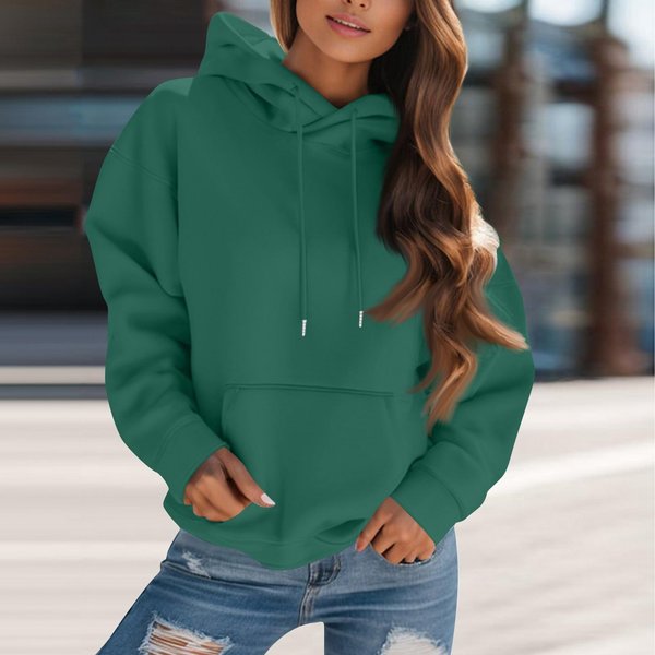 Sudadera Holgada De Manga Larga Con Capucha Y CordóN De Color Liso Para Mujer L Black-image