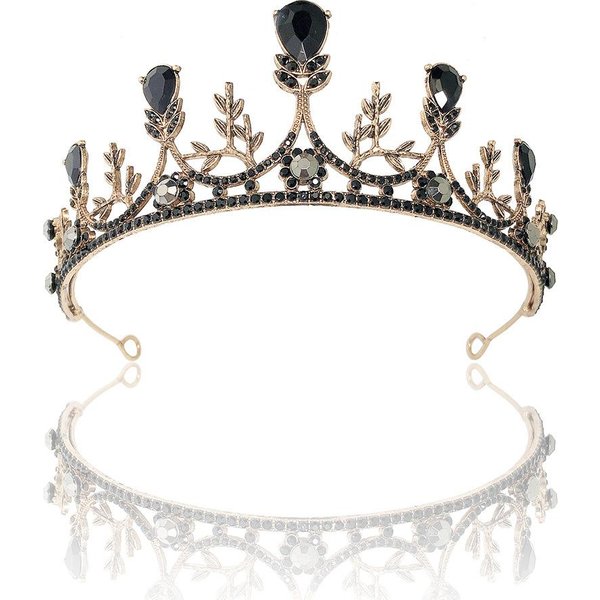 Barokowa Retro Czarna BłYszcząCa Korona ŚLubna Tiara Suknia ŚLubna ŚLub Urodziny Korona Gray-image