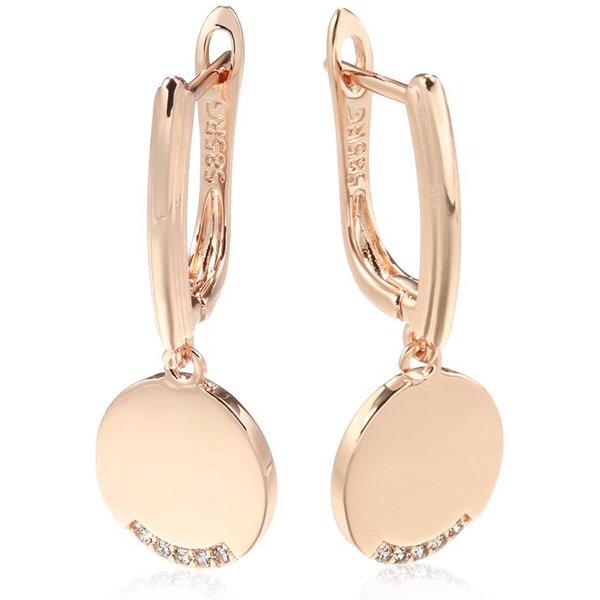 Pendientes Largos Redondos Tipo Moneda Color Oro Rosa Para Mujer Moda Simple Fiesta JoyeríA Fina Pendientes De Circonita Natural Brillante Beige-image