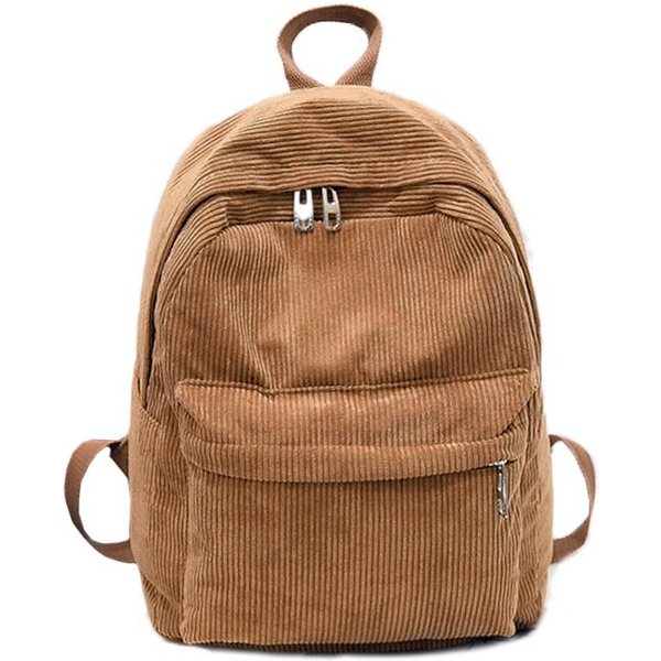Plecak Damski Sztruksowy Plecak Na Co Dzień Tornister Nastoletnia Torba Na Laptopa W Stylu Vintage Khaki-image