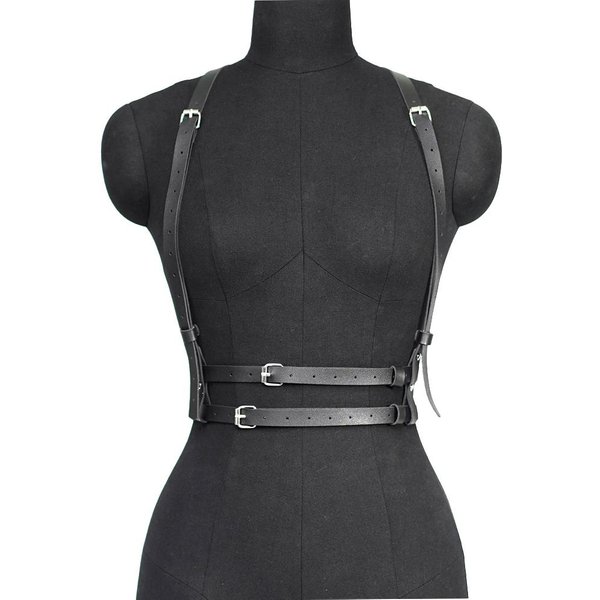 ArnéS De Cadena De Moda De Cuero PU ArnéS De Pecho Corsé Bondage LenceríA Punk GóTica LenceríA Fetich Ropa De Mujer Adjustable Gray-image