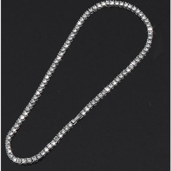 4Mm Iced Out Bling Aaa Cyrkon 1 RząD łAńCuszek Tenisowy Naszyjnik MężCzyźNi BiżUteria Hip-Hopowa ZłOte Zawieszki W Kolorze Srebrnym 24Inch Necklace-image