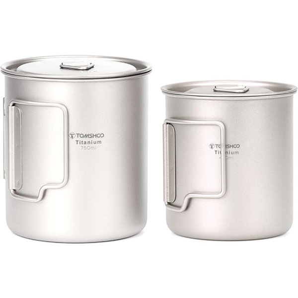 Taza De Titanio Ultraligera Tomshoo, Juego De Tazas PortáTil Para Exteriores, 2 Uds., 350Ml, 750Ml, Taza De Agua Para Picnic Y Acampada Con Mango Plegable 450Ml & 750Ml-image