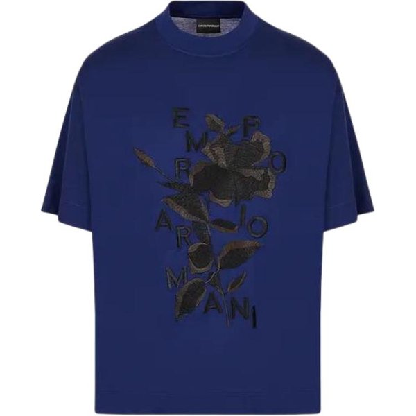 Emporio Armani Camiseta De Manga Corta Con Bordado Floral Grande Y Cuello Redondo Para Hombre Tops Azul 3R1TBC-1JUVZ-0862 2XL Black-image