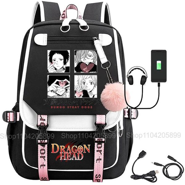 Bungo Stray Dogs Plecak Anime Mochila ChłOpcy Dziewczynki Prezent Uczeń Nastolatek Tornister Codzienne PodróżE Rucksack 16 Inches-image