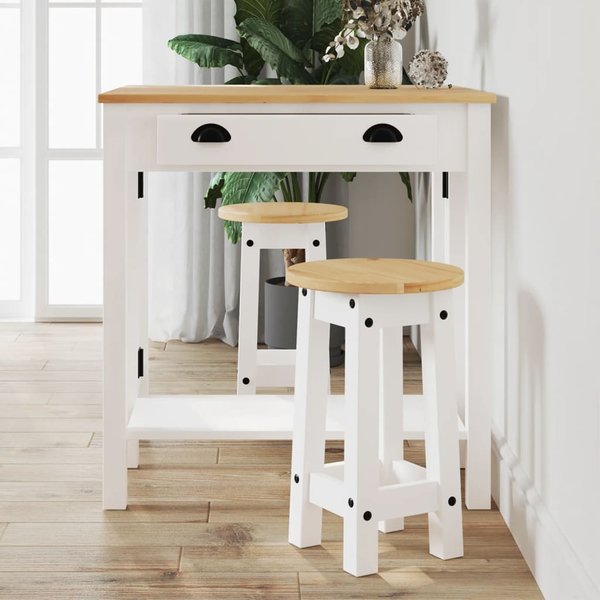 Vidaxl Taburetes De Bar, 2 Piezas, Blancos, Madera De Pino Maciza-image