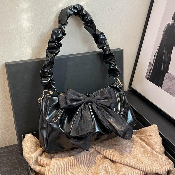 Bolso De Hombro Plisado De Moda Para Mujer Nuevo Bolso De Hombro Con Lazo De Tendencia Dulce Y Lindo Bolso Bandolera-image