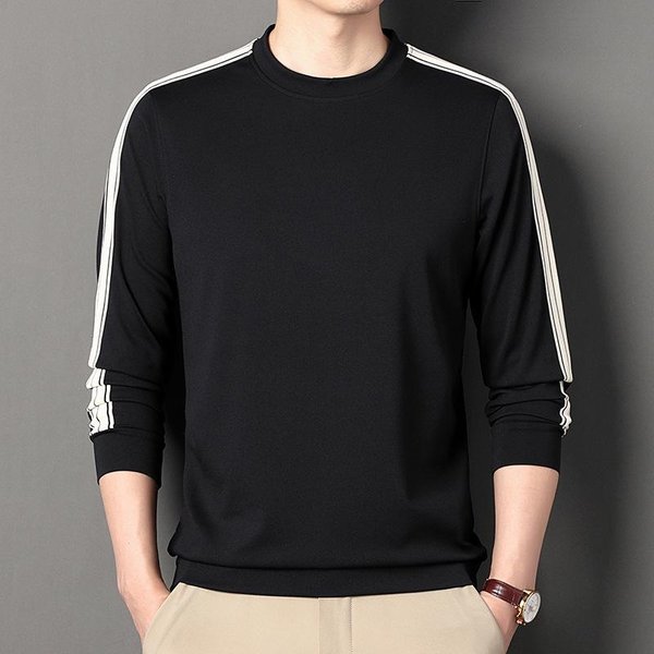 Wiosna Nowy Sweter Z OkrąGłYm Dekoltem MęSki T-Shirt Z DłUgim RęKawem Koszulka Bazowa MęSka Wiosna I Jesień Nowy Casual XL Black-image