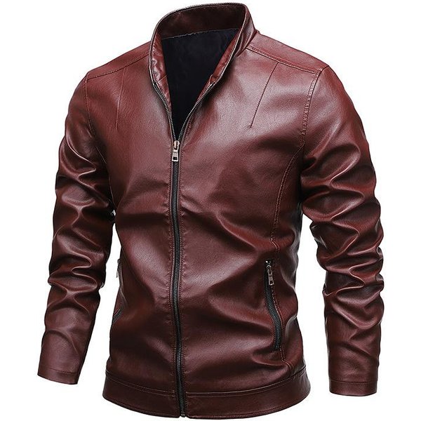 Chaqueta De Cuero Para Hombre Nueva De Primavera Y OtoñO Con Cuello Mao Chaqueta De Cuero De Motociclista Para Hombre Lavada De Cuero PU 4XL MarróN-image