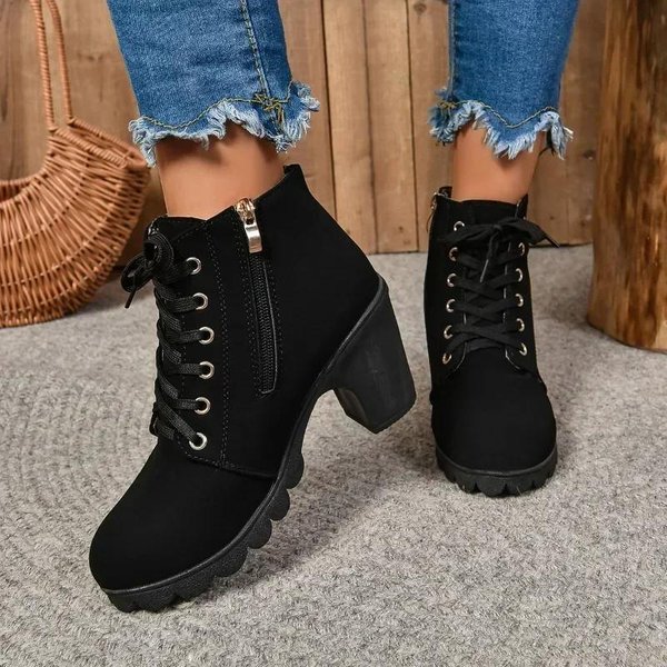 Damskie Buty Damskie Modne Buty Na Wysokim Obcasie Sznurowane Botki Do Kostki Damskie Buty Ze Sztucznej SkóRy Na Platformie Z Klamrą Bota Feminina 42-image