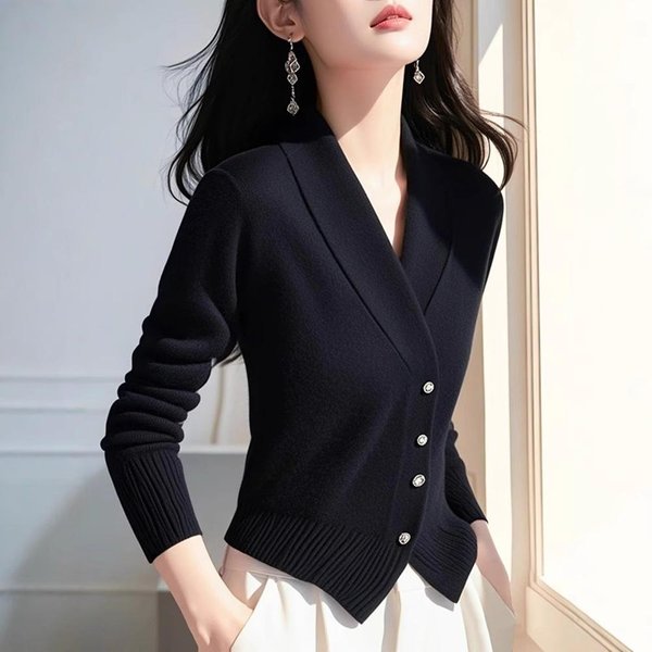 SuéTer De Punto Negro Elegante De Alta Gama Con Un Hermoso DiseñO De Nicho Y Temperamento Para Mujer. 2XL Negro-image