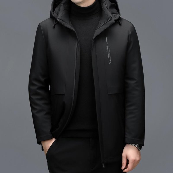 Cortavientos De Invierno Talla Grande De Longitud Media Chaqueta De Plumas Ropa De Padre Para Hombre Chaqueta Casual De Negocios Chaqueta De Plumas Con Solapa Para Hombre 4XL Black-image