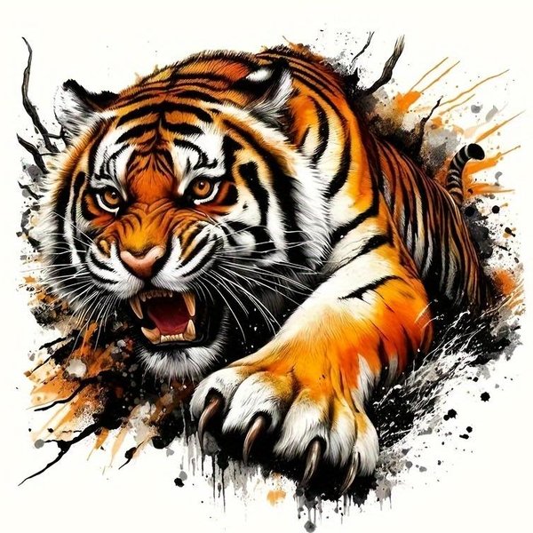 Naklejka Winylowa Fierce Tiger - Wodoodporna Naklejka Na Motocykle, Samochody, Laptopy, śCiany I Inne - ŻYwy PomarańCzowo-Czarny WzóR Black-image