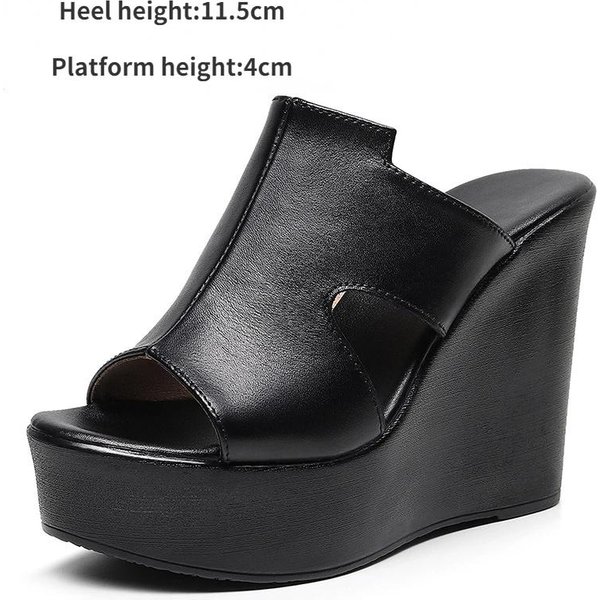 Modne Klapki Na Platformie Damskie Grube Letnie Buty Oryginalne SkóRzane SandałY BiałE 2024 Damskie SandałY Na Koturnie Styl Uliczny Damskie Klapki 38-image