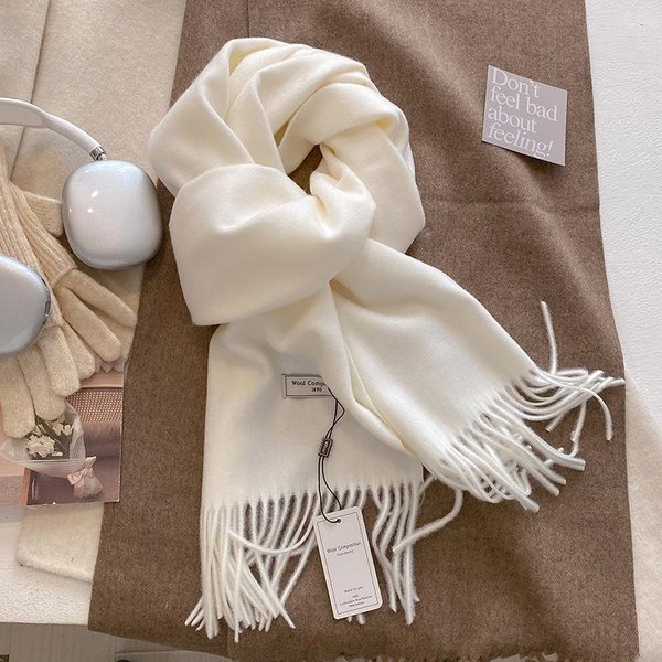 Bufanda Larga De Lana CáLida De Invierno Para Mujer Bufandas De Cachemir Hijab Chal SóLido Para Dama Envoltorio Pashmina Femenina PañUelo Para La Cabeza Gray-image