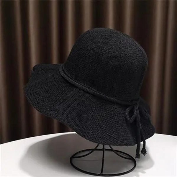 Sombrero De Pescador Caqui Mujer Verano Sombrero Parasol Con Lazo Mujer Protector Solar Encaje Letra Sombrero De Cubo-image