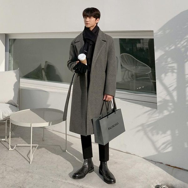 Abrigo Largo De Tendencia Para Hombre, Por Encima De La Rodilla, Algodon Grueso, Medio Y Largo, Gabardina, Abrigo Holgado 2XL Black-image