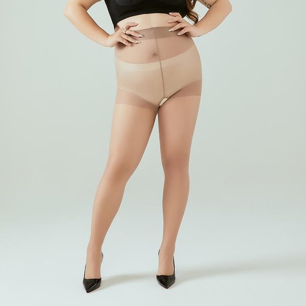 Medias Transparente Sin Entrepierna Talla Grande Para Mujer Pierna Abierta 20D Ultra Finas Cintura Alta Control Superior Medias Con Punteras Reforzadas 56-80Kg Beige-image