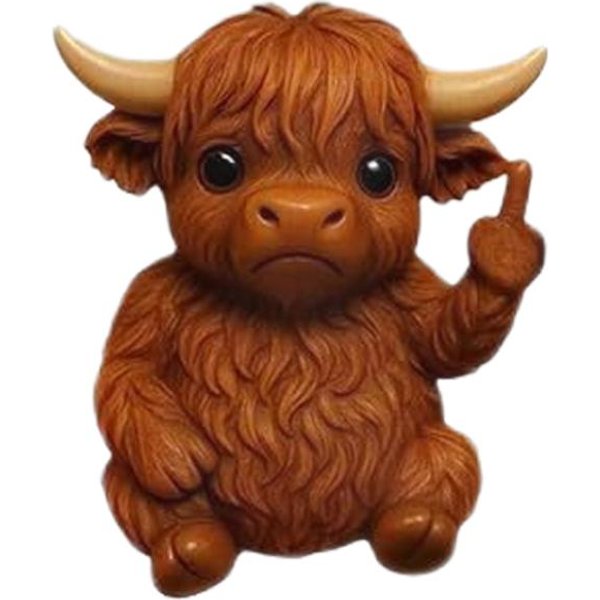 Divertida Estatua De Vaca De Las Tierras Altas Con El Dedo Medio, Figura De Gato Adorable, Adorno De Escritorio, Escultura De Tortuga De Resina, Hogar Y Oficina. Brown-image