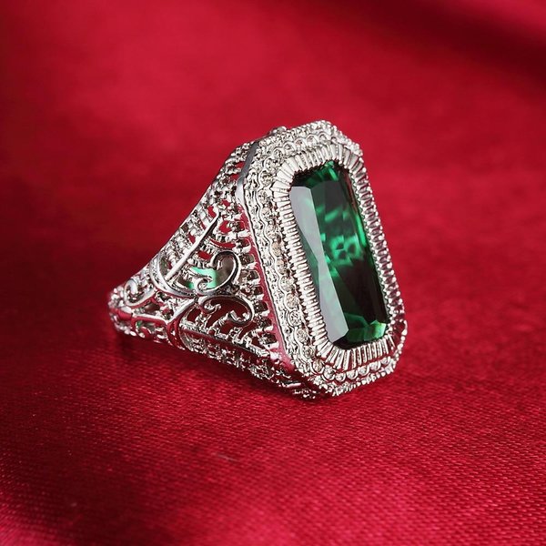 Anillo GeoméTrico Grande ÚNico Estilo Masculino Femenino Moda Zirconia Verde Anillos De Boda Promesa Plata 925 Anillo De Compromiso 6-image