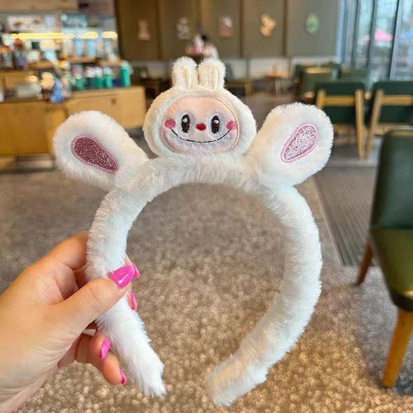 Opaska Do WłOsóW Kawaii Labubu Opaska Na GłOwę Pluszowe Nakrycie GłOwy Kobiety Butik Nakrycie GłOwy Akcesoria White-image