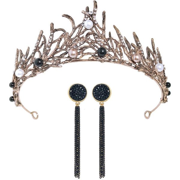 Barokowa Retro Czarna Luksusowa Korona Tiara ŚLubna Suknia ŚLubna Korona Urodzinowa Gray-image