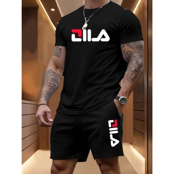 Traje Deportivo De Playa De Verano Para Hombre Casual Al Aire Libre Baloncesto Deportivo CóModo Conjunto De Dos Piezas Con Camiseta Holgada De Moda Y Pantalones Cortos 3XL Black-image