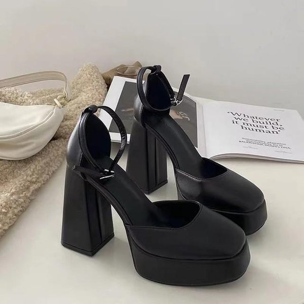 Buty Mary Jane Damskie Wiosenne Jesienne Grube Obcasy Wysokie Obcasy Wodoodporna Platforma Puste Luksusowe Buty Damskie CzółEnka 36 Gray-image