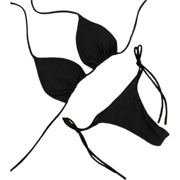 2 Szt./Zestaw Zestaw Bikini Jednolity Kolor Pasek Stringi Halter Zestaw Damskich KostiumóW KąPielowych S Czarny-image