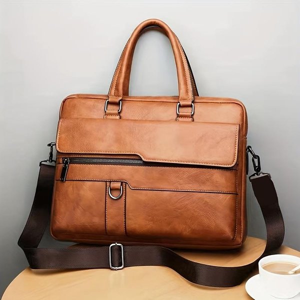 Vintage PU SkóRzana AktóWka Biznesowa Torba Listonoszka Torebka MęSka PodróżNa Torba Robocza Komputerowa Crossbody Torba Na Ramię BrąZowy-image