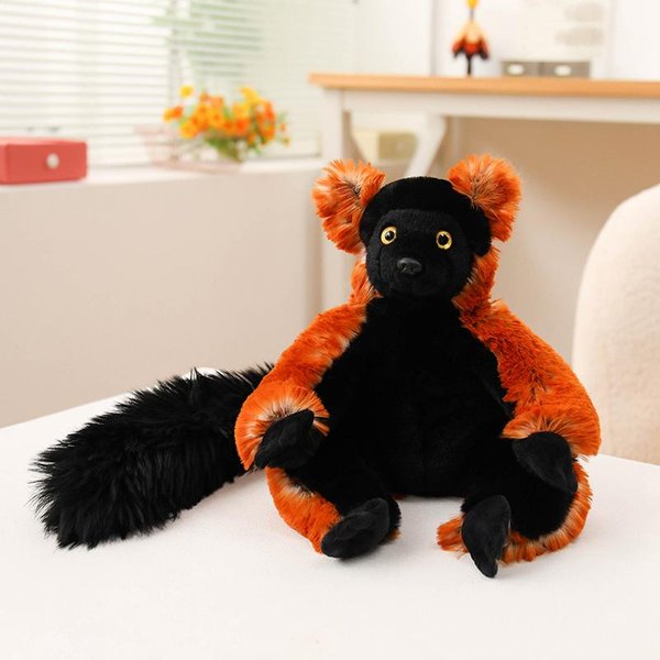 Lindo Peluche De LéMur De Madagascar Realista LéMur De Cola Anillada Y Coronado Peluche Suave Realista Monos Peluches Regalo Para NiñO 25-27Cm Beige-image