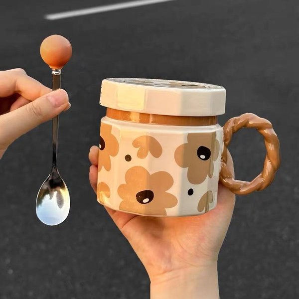 Kreatywny Retro KubańSki Styl Ceramiczny Kubek DużA Pojemność Kubek Na Wodę Kubek Dla Pary 400Ml Beige-image