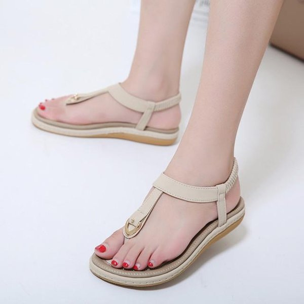 Moda De Verano Zapatos Planos Para Mujer Sandalias Bohemianas De Playa Para Mujer Sandalias Chanclas Femeninas Sandalias Zapatillas De Color SóLido 44 White-image