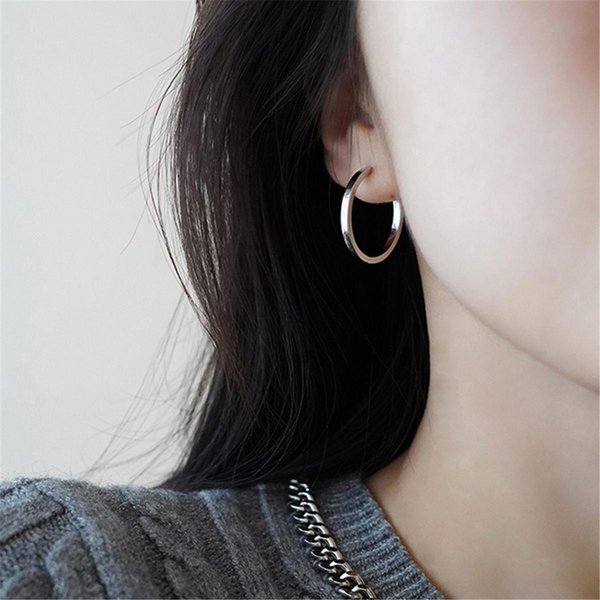 Pendientes De Aro De Alta Gama, Nuevos Pendientes De Aro Lisos Sencillos De Moda Para Verano, DiseñO De Nicho DecoracióN Antitemblor Plata-image