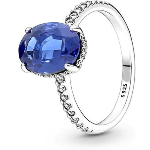 Anillo De Plata 925 AutéNtico, Corona De Princesa, CorazóN De Amor Brillante, Anillo De Circonia CúBica Para Mujer, JoyeríA Pandora De Compromiso, Regalo De Aniversario 7 Blue-image