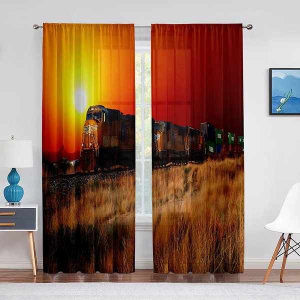 Vintage Industrialna Maszyna Parowa Kolejowa Tiulowe ZasłOny Do Salonu Sypialni Dekoracja Szyfonowe Przezroczyste Woal Kuchenna ZasłOna Okienna 1 PCS W100Xh250Cm&Grommet Top-image