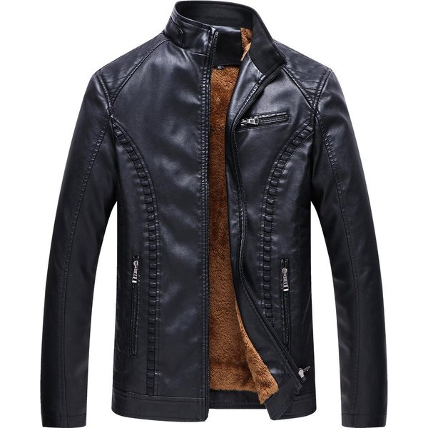 Chaqueta De Cuero PU Invierno Nueva, Chaqueta De Cuero CáLida De Terciopelo Para Hombre 6XL Negro-image