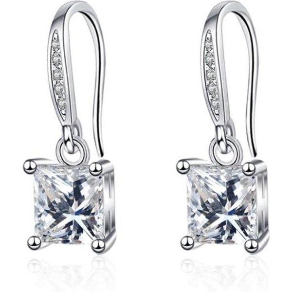 Nuevo Pendiente Colgante Para Mujer Plata 925 Moissanita De Cuatro Garras Micro-Incrustado ZircóN Un Par Aros Pendientes PerforacióN JoyeríA Regalo-image