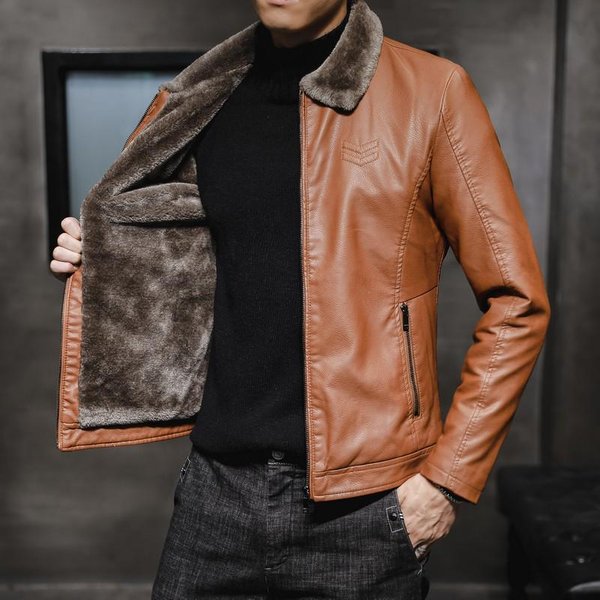 Chaqueta De Cuero Nueva Para Hombre Chaqueta De Cuero Para Hombre Espesada Con Forro Polar Solapa Ropa Para Hombre De Mediana Edad Y Ancianos Papá Espesada Xxxxl-image