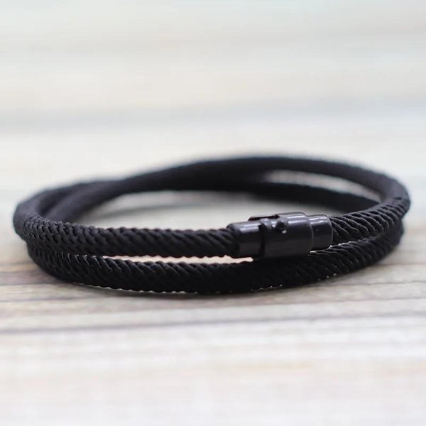 Prosty Styl MęSka Bransoletka Z Liny PodwóJna Warstwa Survivalowa Bransoletka Homme Akcesoria Prezent Dla ChłOpaka Magnetyczne ZapięCie Pulsera Hombre Joias 20Cm Black-image