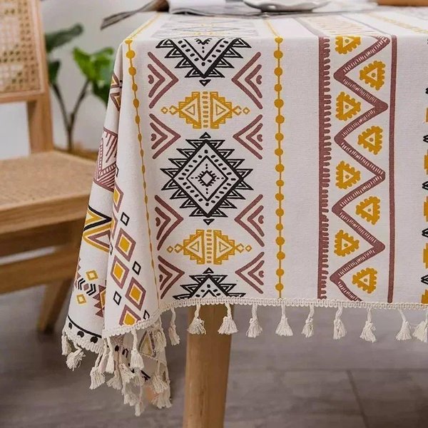 Mantel Bohemio Impermeable Para Mesa Rectangular Cubiertas De Mesa De AlgodóN Lino Mesa De Cocina Comedor Cubierta De Mesa Mantel Mat 120X120Cm-image