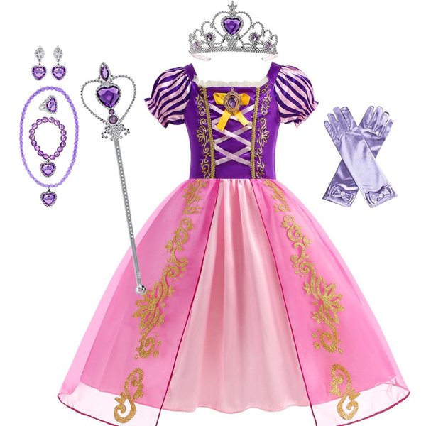 Vestido Disfraz Princesa Rapunzel Enredados NiñA Princesa Halloween CumpleañOs Carnaval Fiesta Vestido Infantil CumpleañOs 4T(120)-image