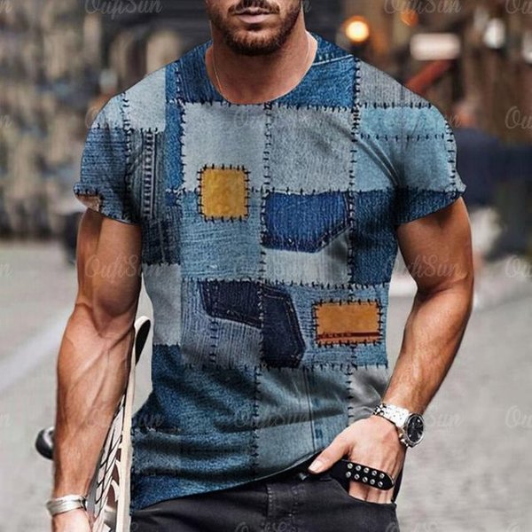Camiseta Para Hombre Con Estampado GráFico De Patchwork Digital 3D, Camisetas De Manga Corta, CóModas, Informales, EláSticas, Cuello Redondo, Para Actividades Al Aire Libre XL Gray-image