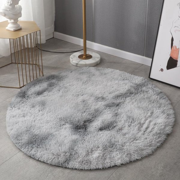 Styl Ins Nordic Tie-Dye OkrąGłY Dywan Do Salonu, Sofy, Sypialni, Dywanik Przy ŁóżKu, Mata Pod KrzesłO Komputerowe Dekoracja Domu 60X60CM (2X2FT Jasny Kolor Szary-image