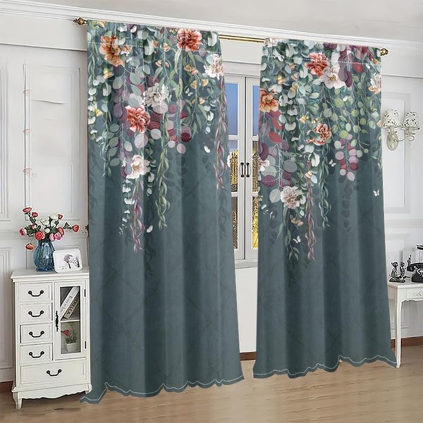 2 Piezas Cortinas Coloridas Con Estampado De Paisaje Floral Primaveral Montaje Con Bolsillo Para Barra, Cortinas Impresas Digitalmente Para Sala De Estar Cocina Dormitorio 2X60Wx50H(Cm)&Grommet Top-image