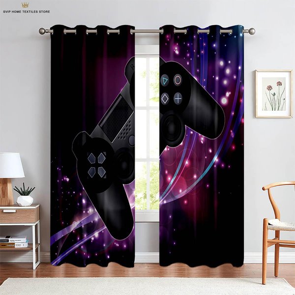 ZasłOny Do Pokoju E-Sportowego Fajny Uchwyt Do Gry ZasłOny Z Nadrukiem 3D Odpowiednie Do Sypialni Salonu Kuchni Pokoju Gier ZasłOny 2 Sztuki W50X130H(Cm)X2Pcs&Rod Pocket-image
